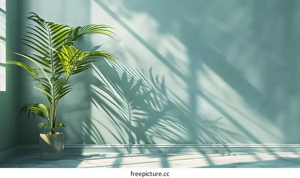 Green Wall with Palm Plant Shadow