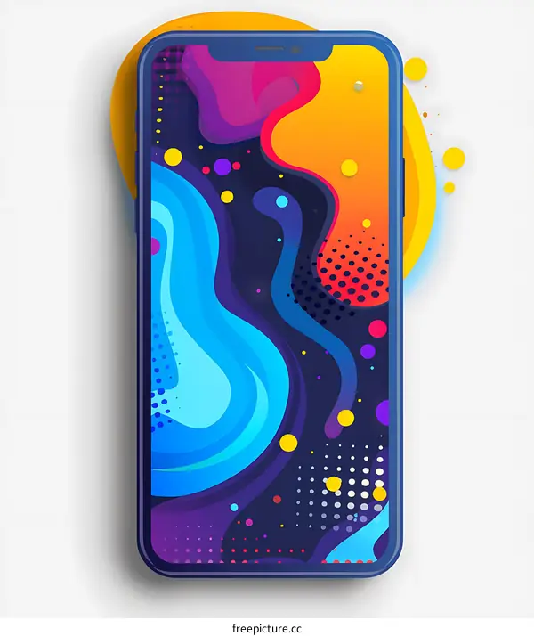 Abstract Phone Screen Design With Colorful Shapes And Dots