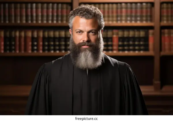 Portrait of a male judge in a law library.