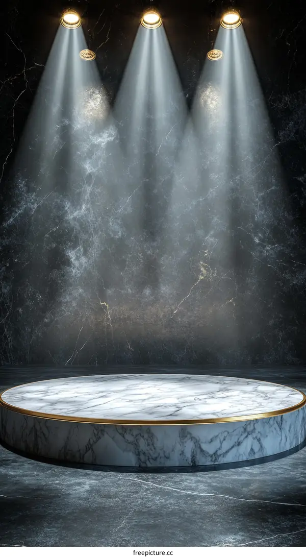Marble Round Platform Under Spotlight