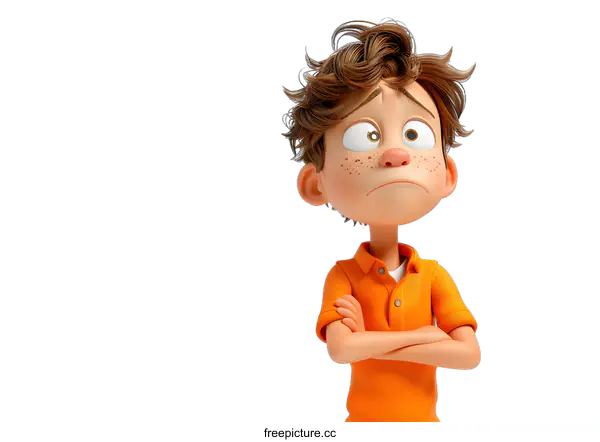 [Transparent Background PNG]3D cartoon character of a boy with freckles and brown hair