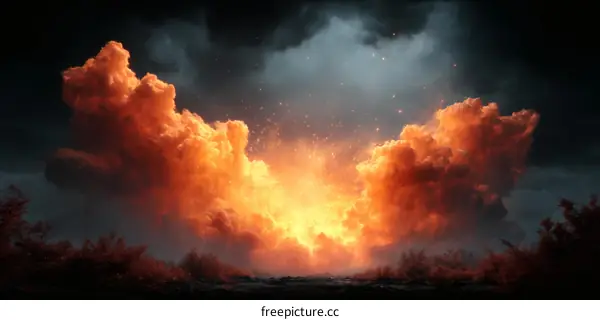 Fiery Cloudscape at Night