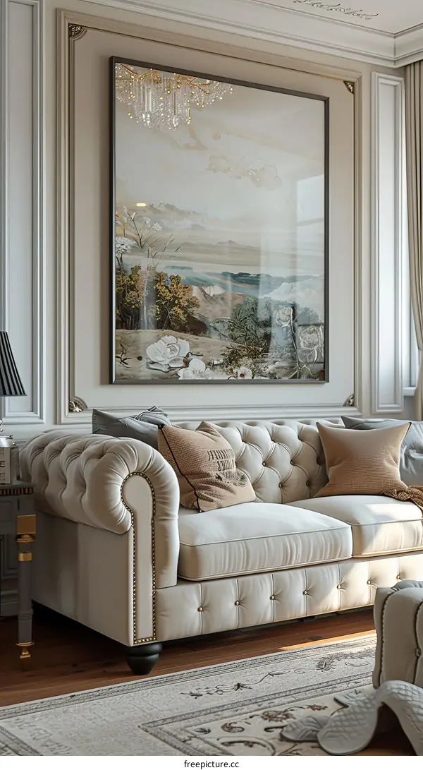 Elegant Living Room with Exquisite Sofa and Artwork