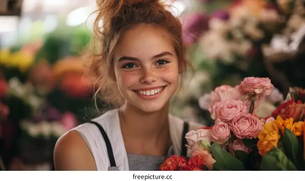 Smiling Young Woman with Flowers