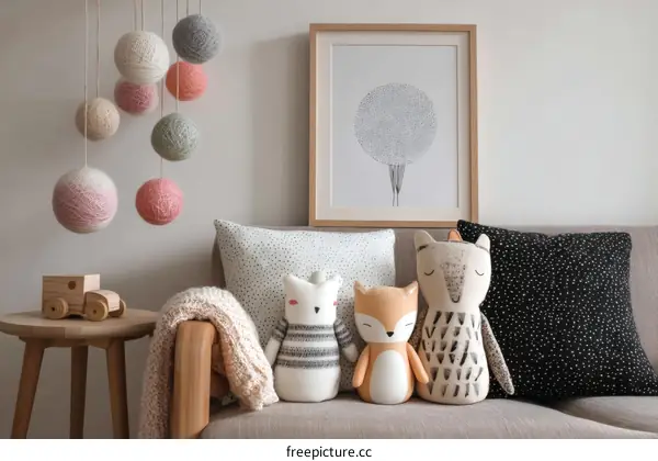 Cozy Nursery Decor with Stuffed Animals and Decor