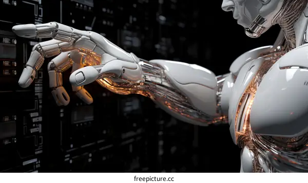 Robot's Hand Interacting with Digital Interface