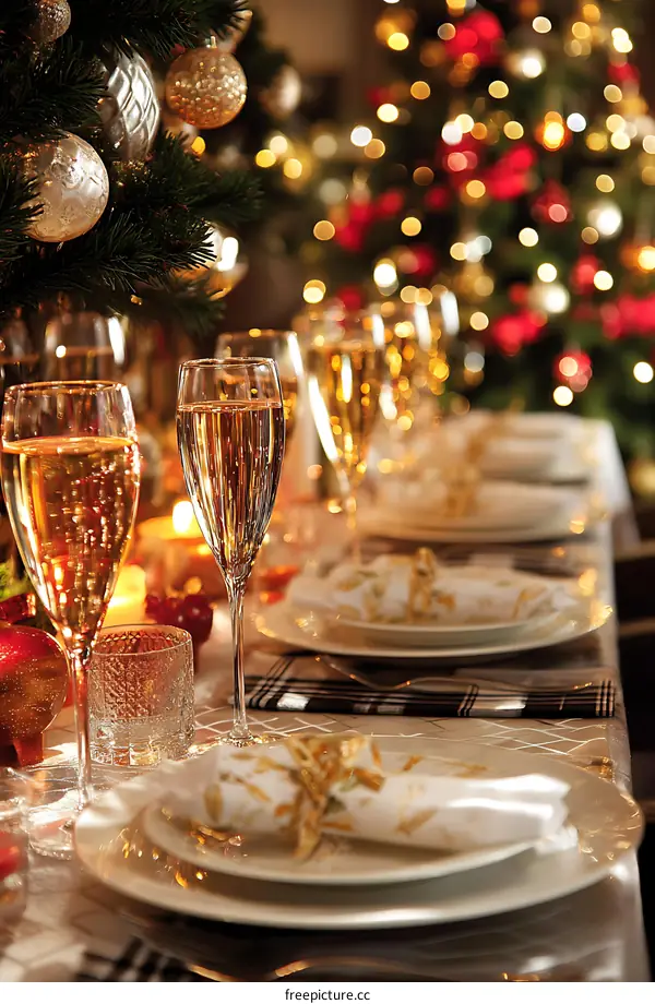 Christmas Festive Table Setting with Champagne