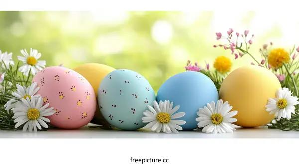 Easter Eggs and Flowers Background Image