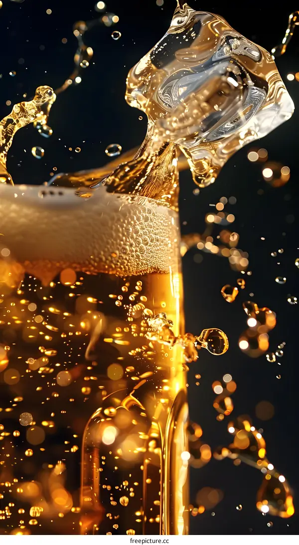 Close up of Golden Liquid Splashing in a Glass