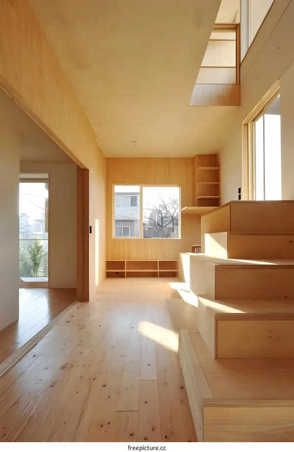 Wooden Interior Design With Stairs and Window