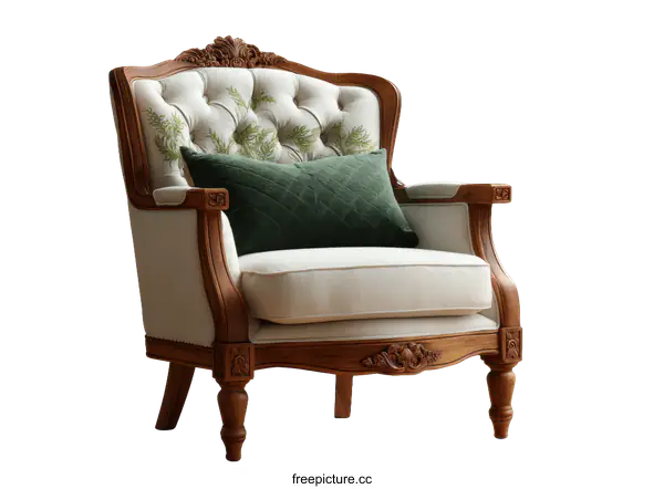 [Transparent Background PNG]Vintage Wooden Armchair with Floral Design