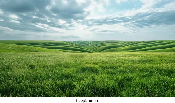 Green rolling hills under a blue sky with white clouds