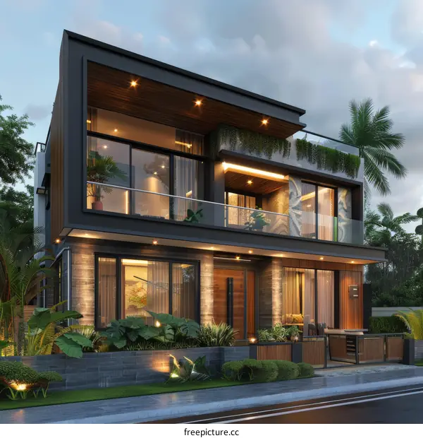 Modern House Exterior Design with Lush Landscaping