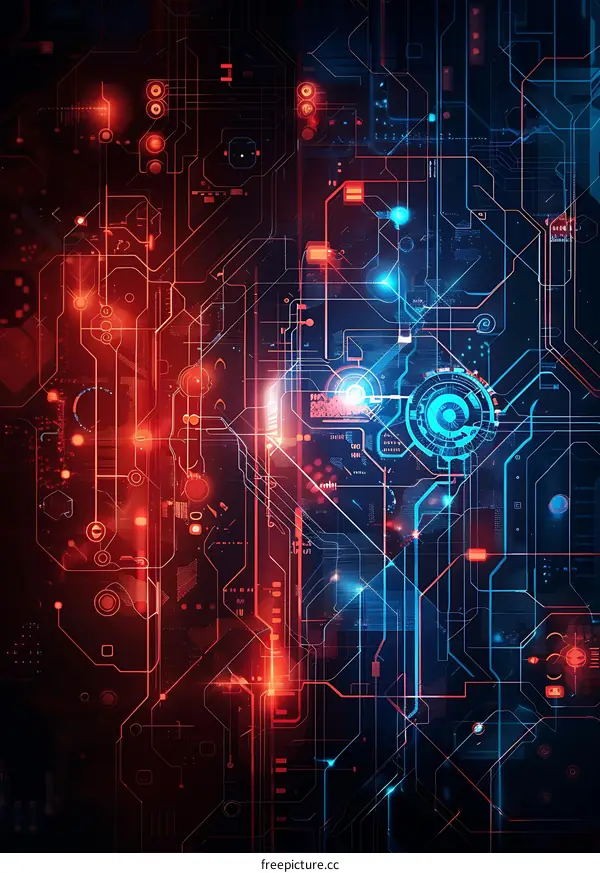 Red and Blue Technology Circuit Board