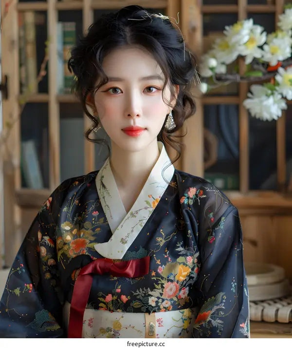 Portrait of a beautiful young woman in a hanbok