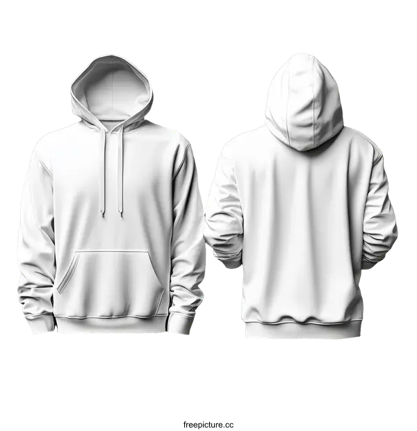 [Transparent Background PNG]Blank White Hoodie Mockup Front and Back