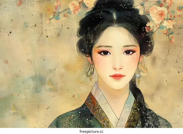 A beautiful illustration of a Korean woman in traditional dress