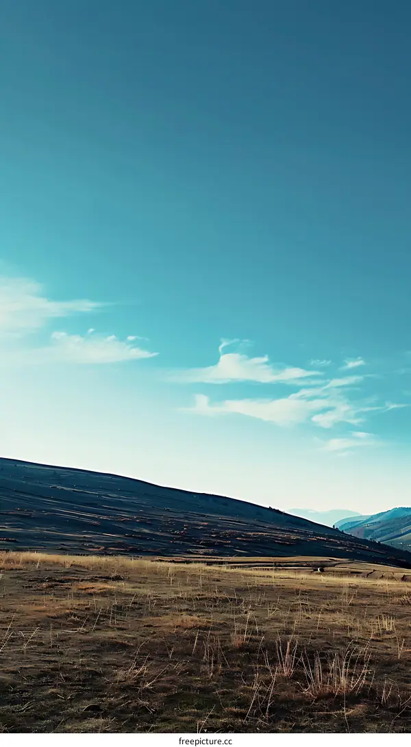 Field And Mountain Landscape Under Blue Sky