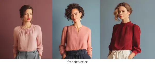 Three Women in Stylish Tops, Studio Portrait