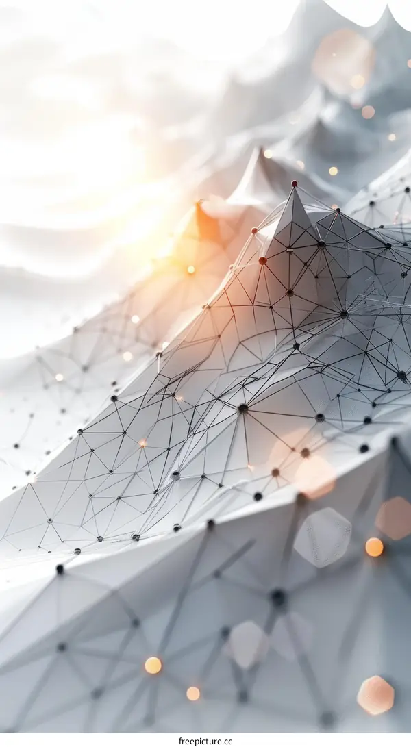 3D illustration of a mountain range with glowing nodes and edges