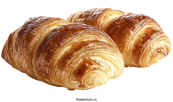 [Transparent Background PNG]Two Freshly Baked Croissants