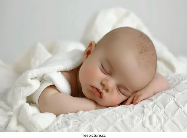Sleeping Baby on White Blanket