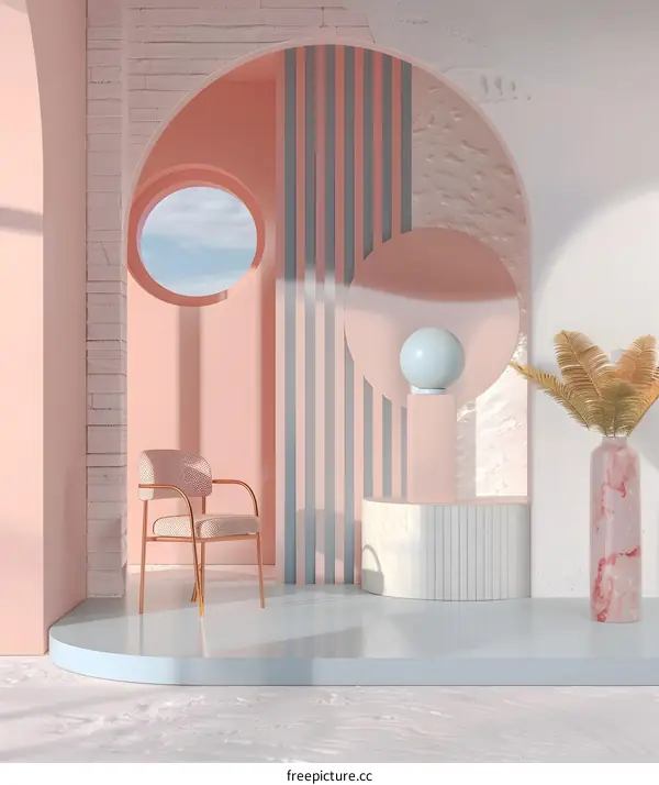 Minimalist Interior Design with Geometric Shapes and Pastel Colors