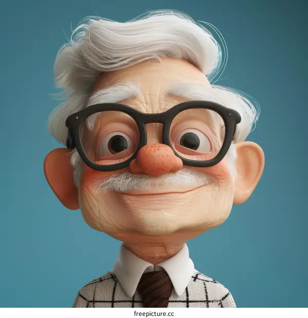 3D rendering of an old man with glasses