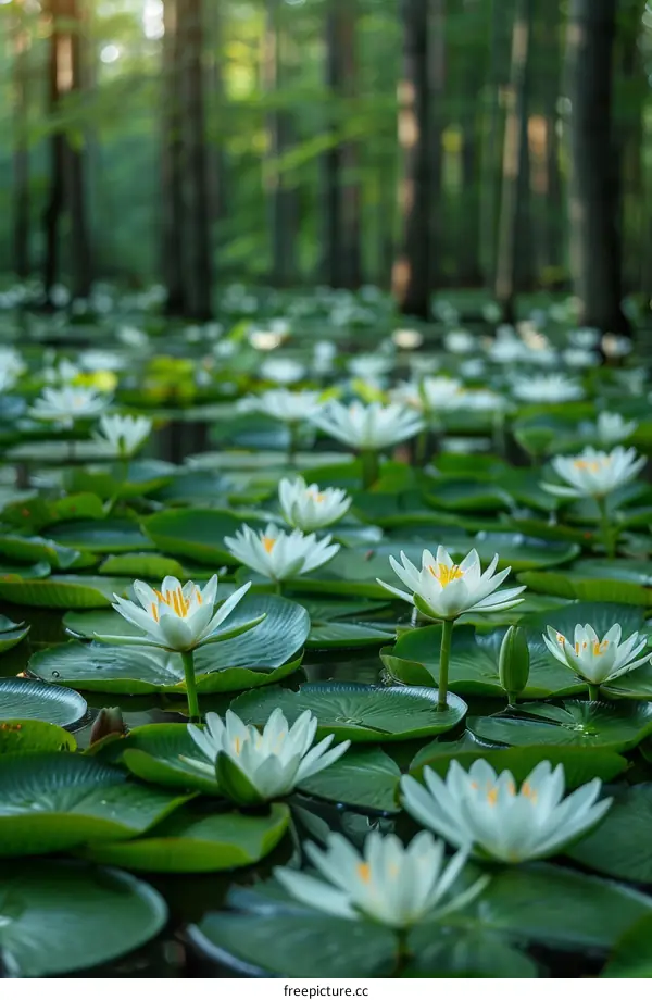 White Water Lilies in a Tranquil Pond