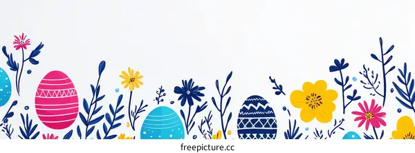 Easter Eggs and Flowers Decorated Illustration