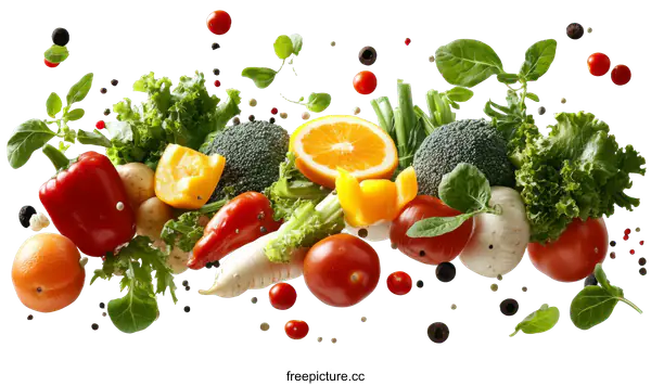[Transparent Background PNG]Colorful Fresh Vegetables and Fruits in Motion