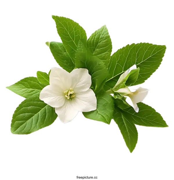 [Transparent Background PNG]Beautiful White Flower with Lush Green Leaves