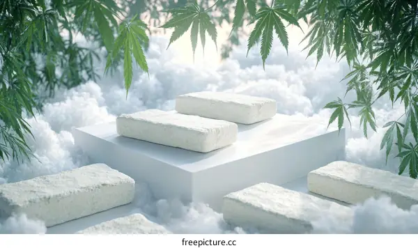 White Stone Steps in a Winter Forest Scene