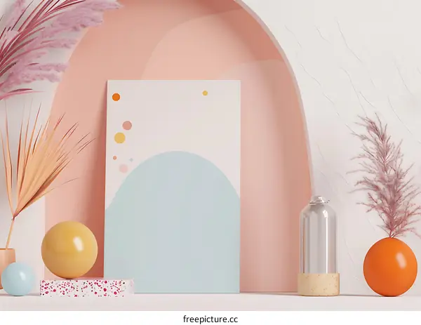 Abstract Minimalist Art Print with Pink and Orange Accents