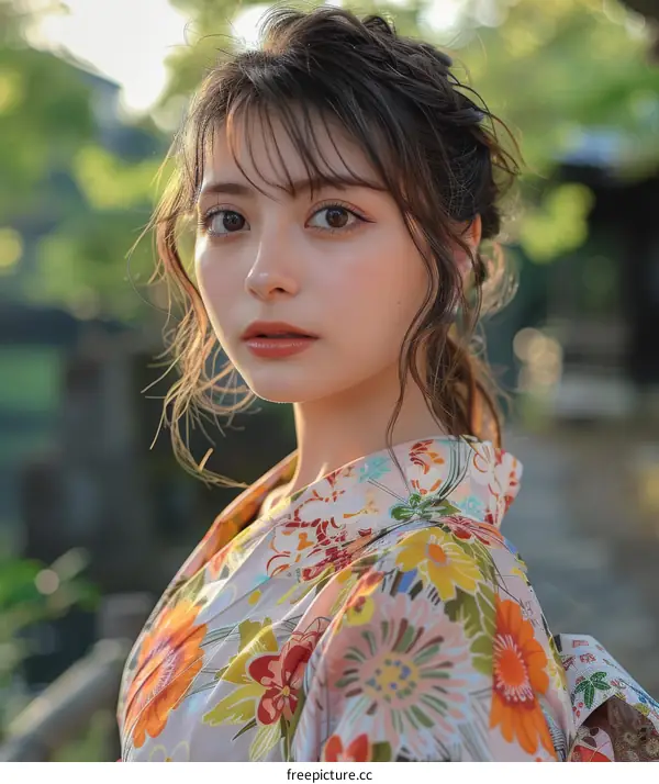 Portrait of a young woman in a kimono