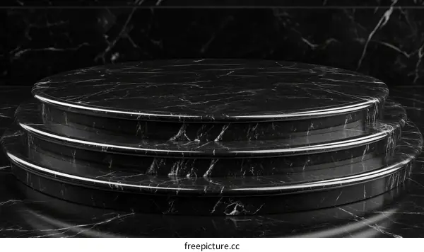 Three-tiered Black Marble Display Stand
