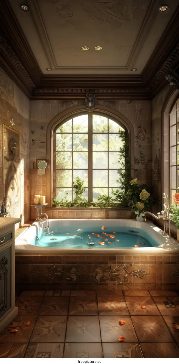 Rustic Bathroom with Garden View
