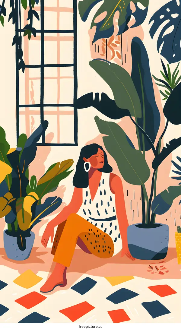 Woman Sitting in a Room Full of Plants