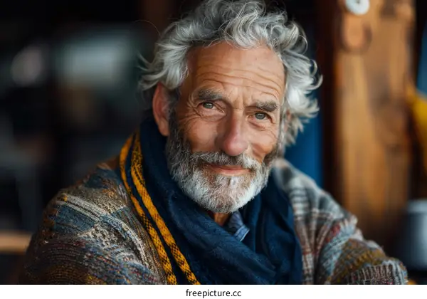 Portrait of a Smiling Senior Man with a Gray Beard