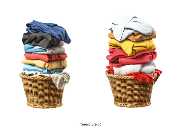 [Transparent Background PNG]Laundry Basket Filled with Colorful Clothes