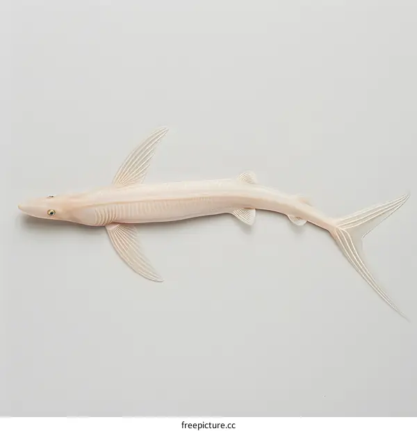 A 3D printed model of a shark made of translucent pink plastic
