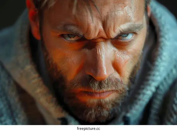 Close Up Angry Caucasian Male Portrait