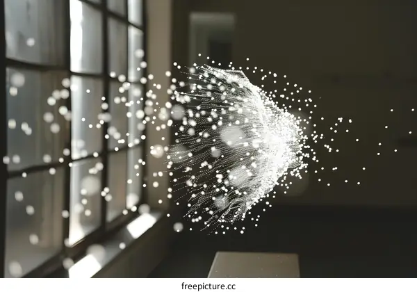 Abstract Digital Art White Dots Exploding From A Point In A Dark Room