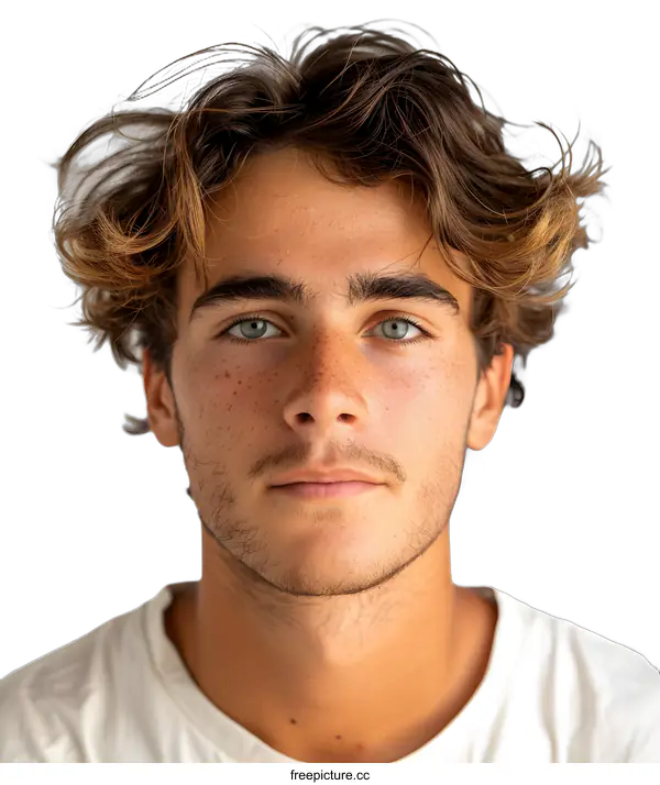 [Transparent Background PNG]Portrait of a young man with green eyes and brown hair