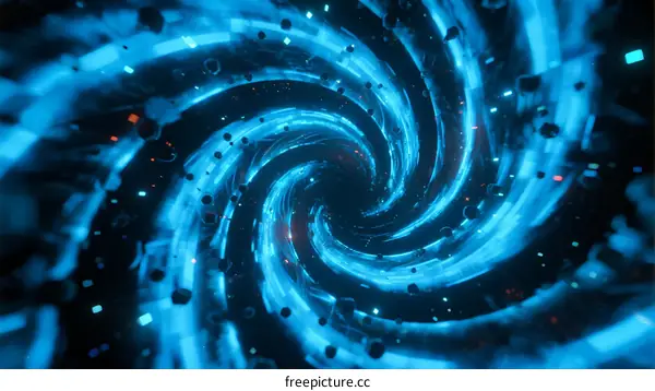 Abstract Digital Spiral with Glowing Blue Vortex and Particles