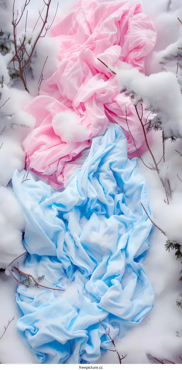 Blue and Pink Fabric in the Snow