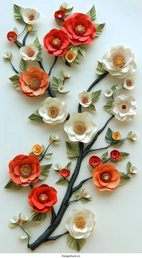 Beautiful Paper Flowers on White Background