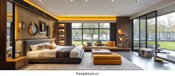 Modern Luxury Bedroom with Large Windows