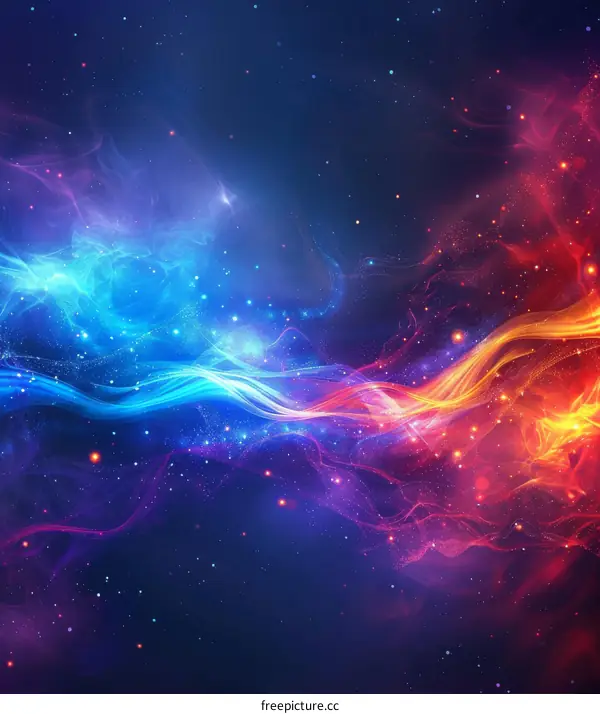 Red and Blue Fire Flames Intertwining in Space