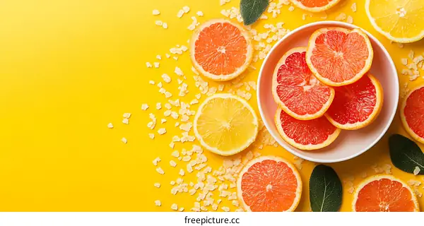 Fresh Citrus Fruit on Yellow Background
